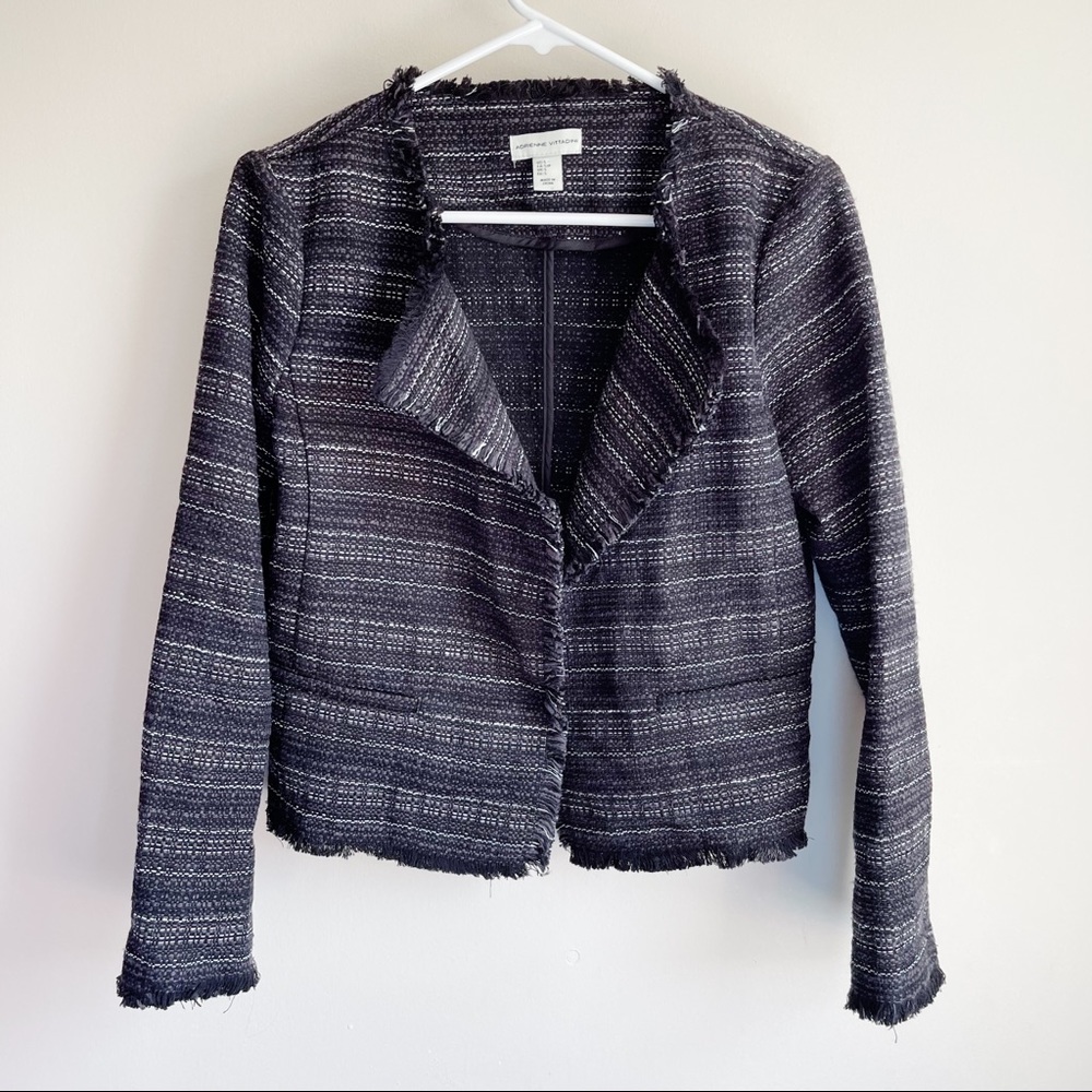 Adrienne Vittadini Gray Tweed Open Front Blazer - Picture 1 of 5